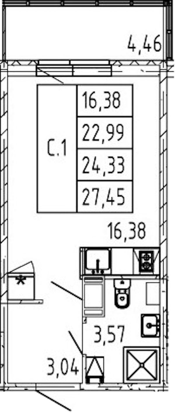 Квартира студия 22.99 м², 7/12 эт., ЖК «Полис ЛАВрики»